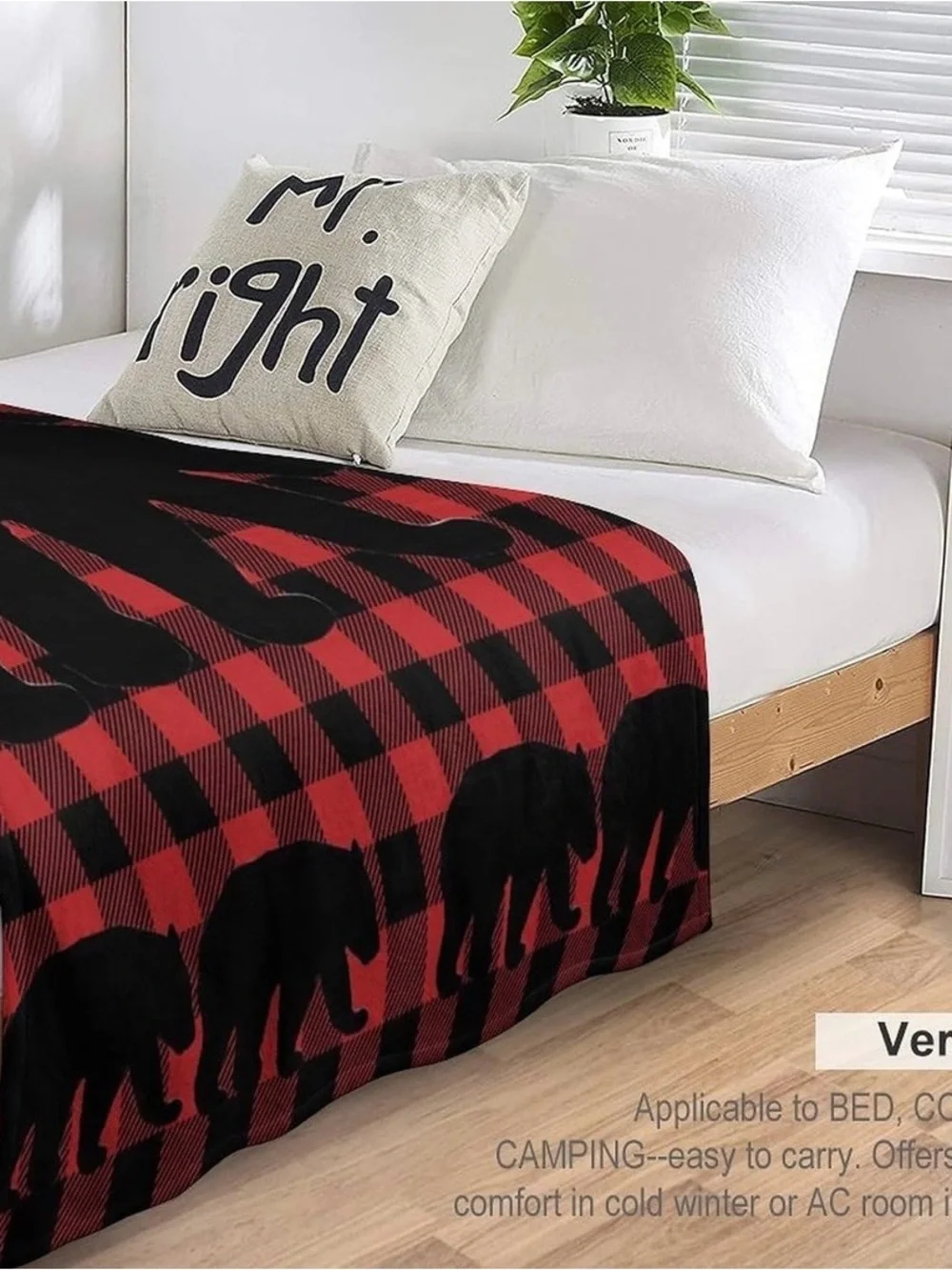 Cozy Buffalo Plaid Bear Throw Blanket - Red & Blacks 40x50inch
